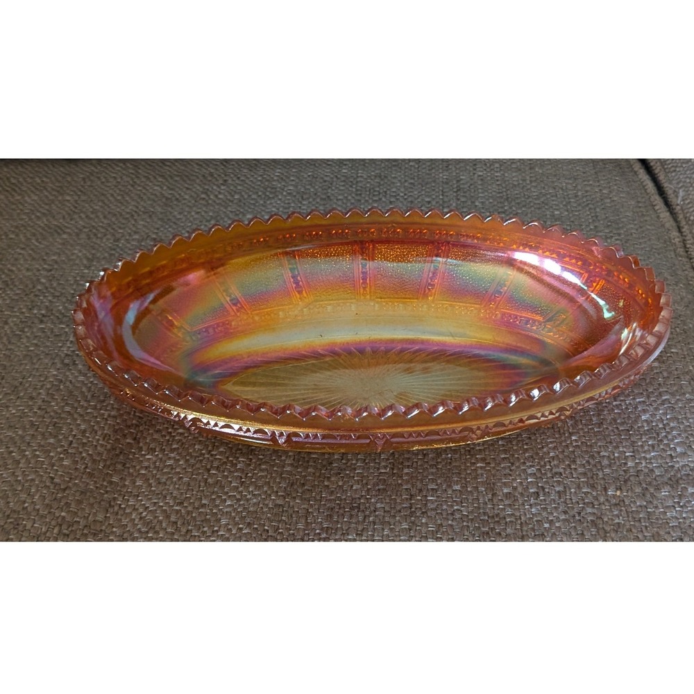 Vintage Marigold Carnival Glass Pickle Dish Hard to Find